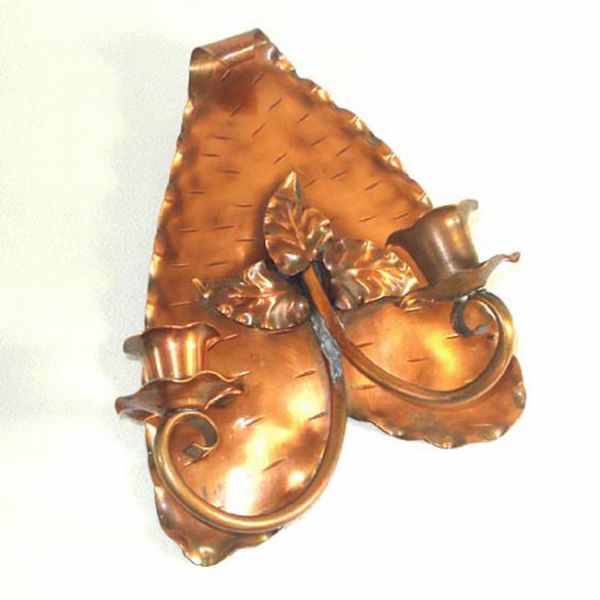 Pair Gregorian Copper Leaf Double Candle Sconces Clearance #3
