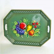 Nashco Tole Tray Green With Fruit Clearance