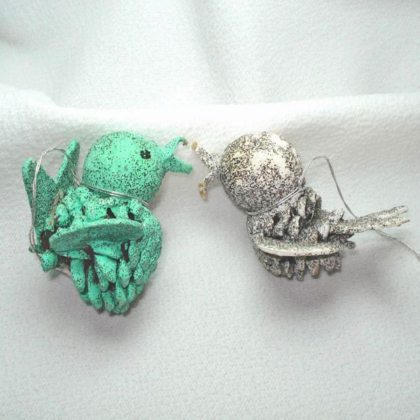 2 Mica Glittered Pinecone Bird Christmas Ornaments Clearance #2