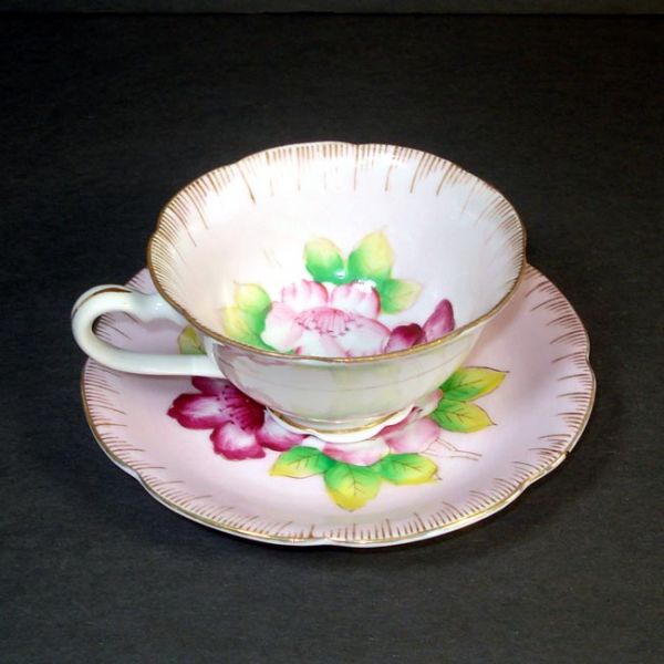 Pink Hibiscus Flower Hand Painted Porcelain Tea Cup and Saucer Clearance #2