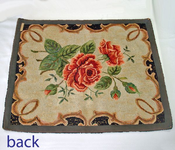 Spray of Roses 1930s Hand Hooked Rug 25 by 30 Inches Clearance #2