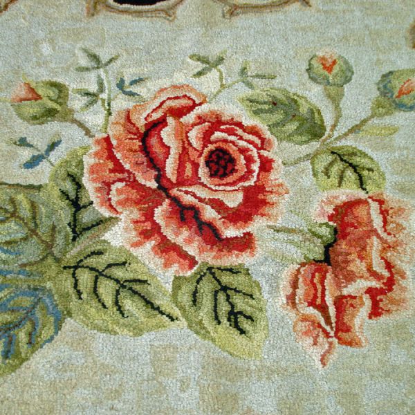 Spray of Roses 1930s Hand Hooked Rug 25 by 30 Inches Clearance #3