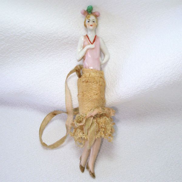 Miniature German Art Deco Flapper Half Doll With Legs #2