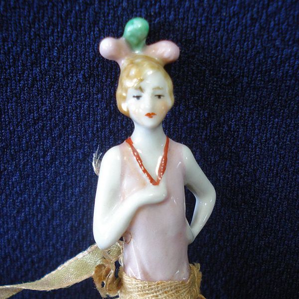 Miniature German Art Deco Flapper Half Doll With Legs #4