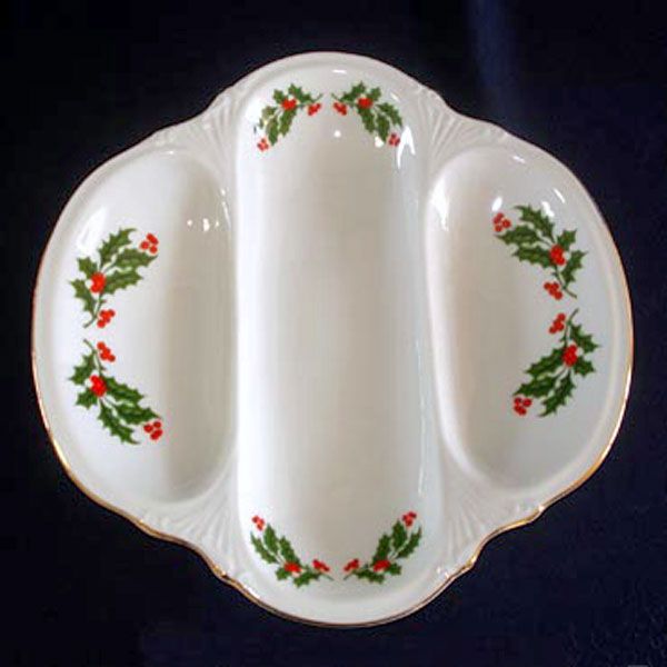 Christmas Holly Porcelain 3 Section Divided Serving Dish Clearance