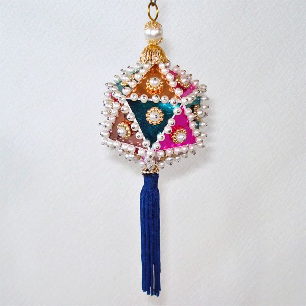 Colorful Beaded Harlequin Polygon Christmas Ornament #2