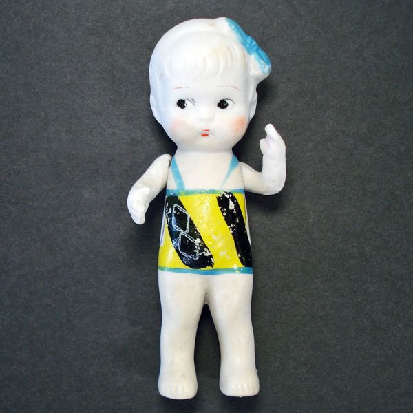 Bisque Girl in Swimsuit 1930s Japan Doll Strung Arms Clearance