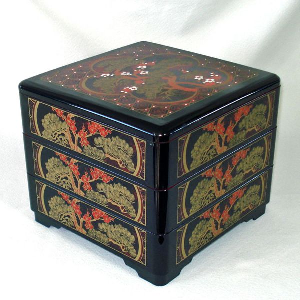 Japanese Scenic Lacquerware Bento Stacking Box Clearance #2