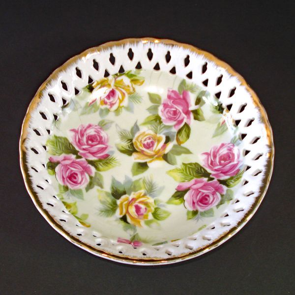 Lefton Reticulated Porcelain Roses Bowl Clearance
