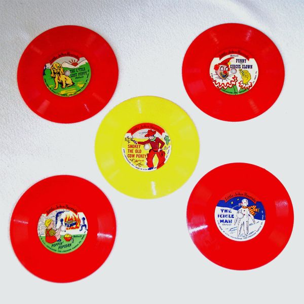 Little John Five 1950s Children's Records, Red Yellow Vinyl
