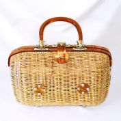 Woven Wicker Handbag Purse Swirled Lucite Trim