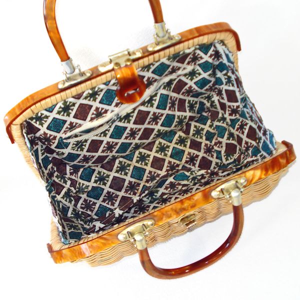 Woven Wicker Handbag Purse Swirled Lucite Trim #4