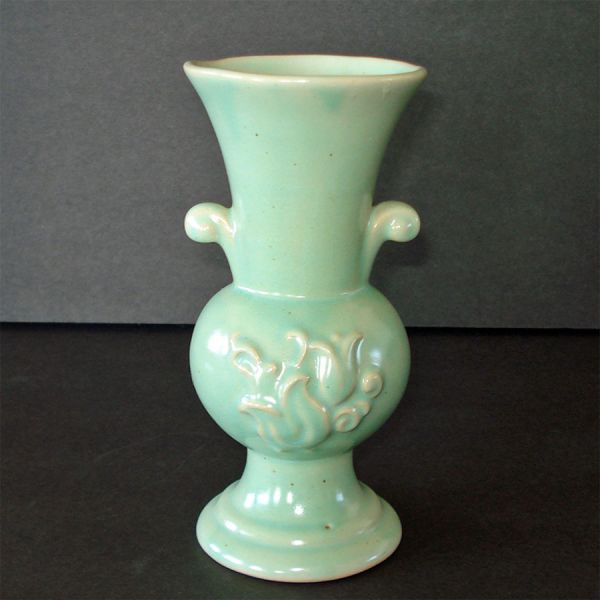 Brush McCoy Matte Green Vase Embossed Tulips #2