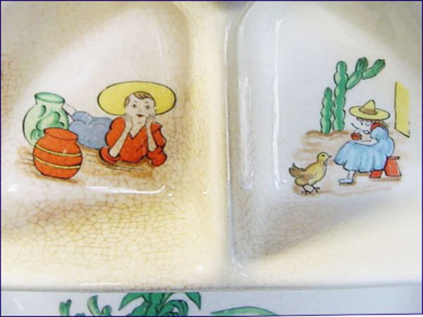 Excello 1930s Childs Covered Feeding Dish Southwest Theme Clearance #4