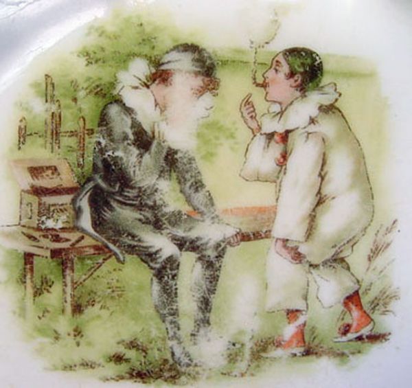 Bavarian Childs Baby Feeding Plate Naughty Pierrot Smoking Cigars Clearance #2