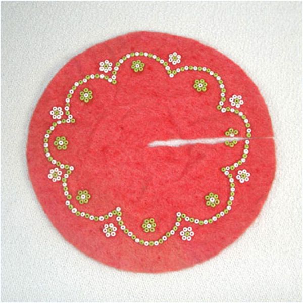 Beaded Red Felt Miniature 5 Inch Christmas Tree Skirt Clearance