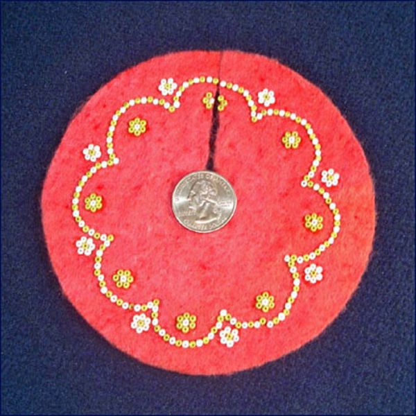 Beaded Red Felt Miniature 5 Inch Christmas Tree Skirt Clearance #2
