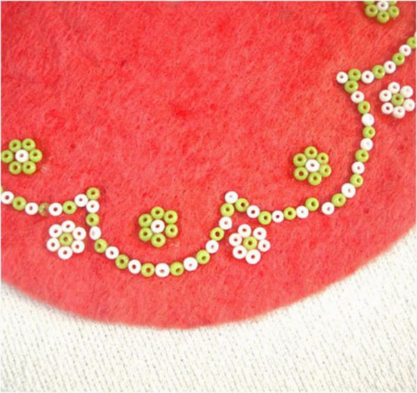 Beaded Red Felt Miniature 5 Inch Christmas Tree Skirt Clearance #3