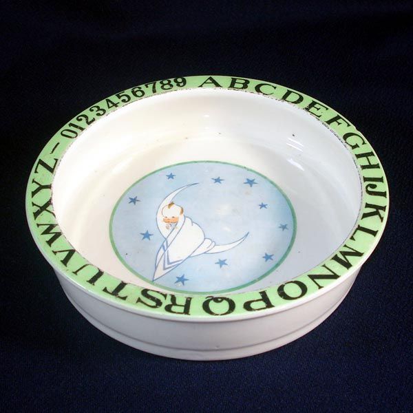 1930s Pottery Baby in Moon Childs ABC Feeding Bowl Dish #2