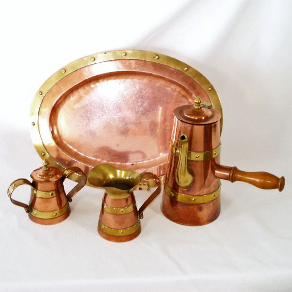 Mexico Mission Style Copper Brass 4 Piece Coffee Service #2