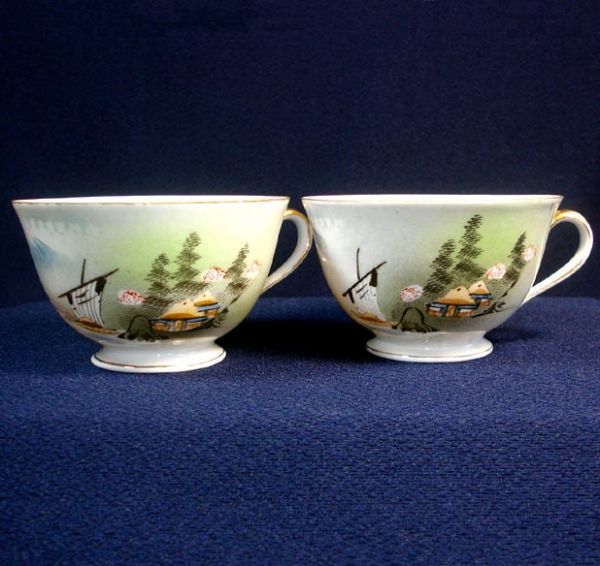 6 Pc Oriental Landscape Scene Porcelain China Cups Plates Bowl Clearance #4