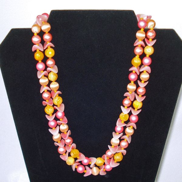 Pink and Apricot Beaded Mid Century Necklace Clearance #3