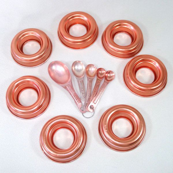 Pink Aluminum Measuring Spoons and Jello Molds