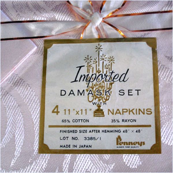 1950s Pink Damask Tablecloth Napkins Set Mint in Box Clearance #5