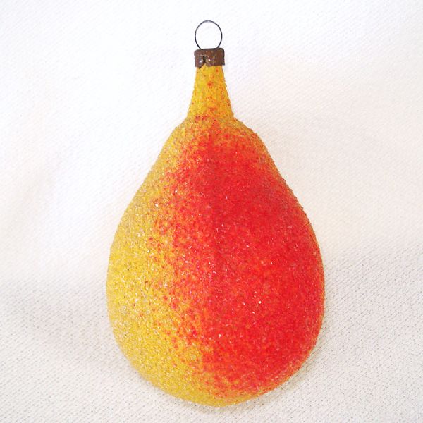 Antique Unsilvered Sugar Glitter Pear Glass Christmas Ornament Clearance