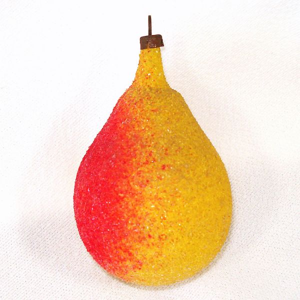 Antique Unsilvered Sugar Glitter Pear Glass Christmas Ornament Clearance #2