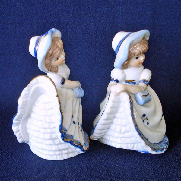Blue White Pair Porcelain Petticoat Girls Figurines Clearance #2