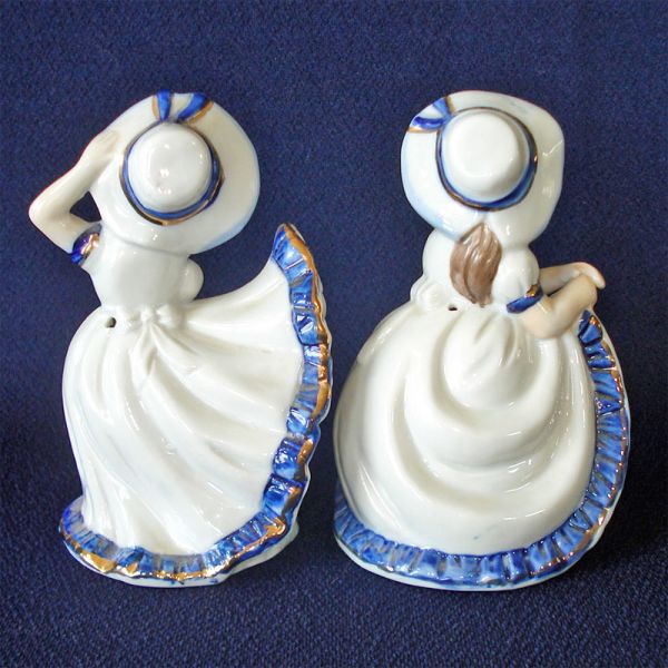 Blue White Pair Porcelain Petticoat Girls Figurines Clearance #3