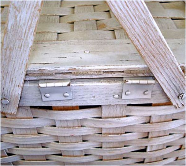 Whitewashed Woven Wood Picnic Basket Clearance #5