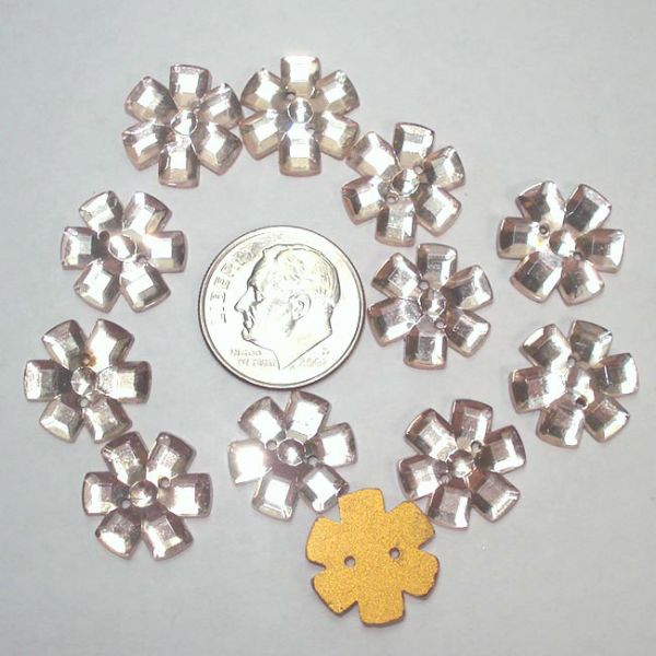 12 Pink Czech Glass Flower Buttons or Sew-On Jewels Clearance