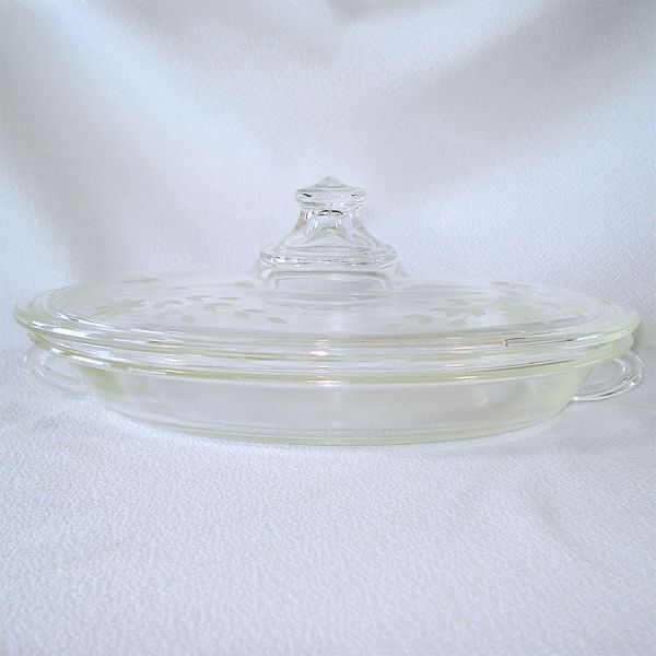 Pair Early 1920s Pyrex Clear Glass Oval Casserole Lids #6