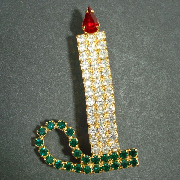 Full Rhinestone Christmas Candle Brooch Pin Clearance #3