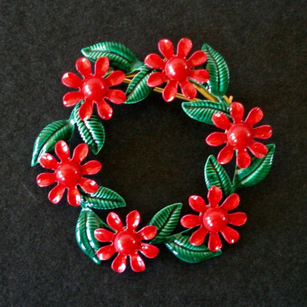 Enamel Red Green Flower Wreath Brooch Pin Clearance #4