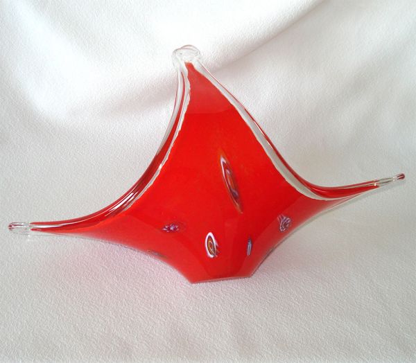 Red Cased Glass Basket Millefiori Decoration Clearance #3