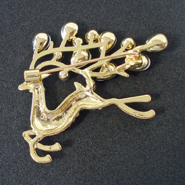 Christmas Leaping Reindeer Brooch Pin Blue Clear Rhinestones #2