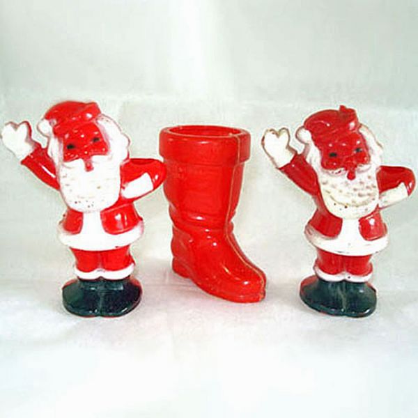 3 Hard Plastic Candy Containers Santa Claus and Boot Clearance