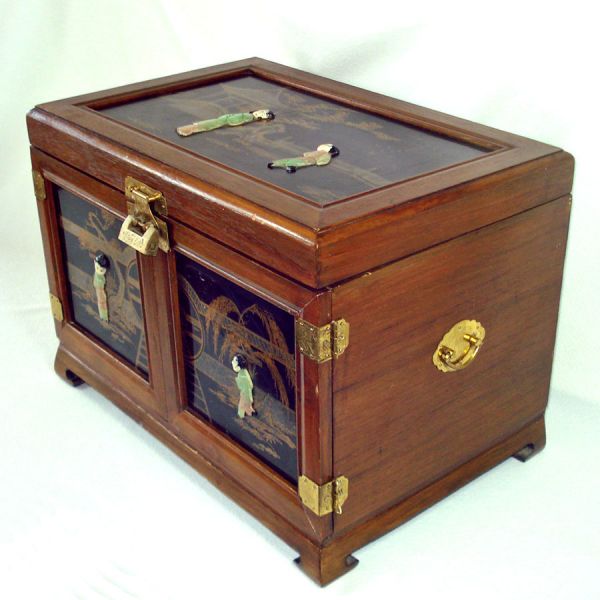 Large Vintage Jewelry Chest Soapstone Asian Figures #2