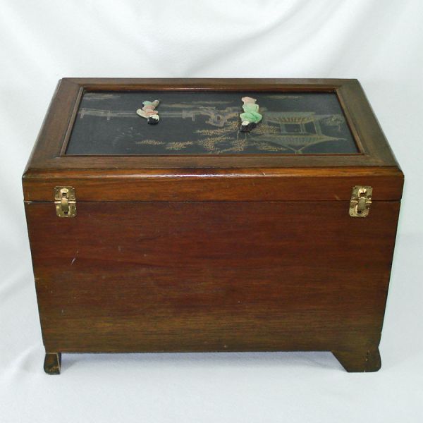 Large Vintage Jewelry Chest Soapstone Asian Figures #3