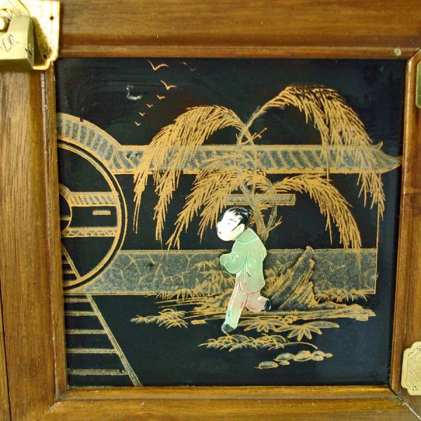 Large Vintage Jewelry Chest Soapstone Asian Figures #7