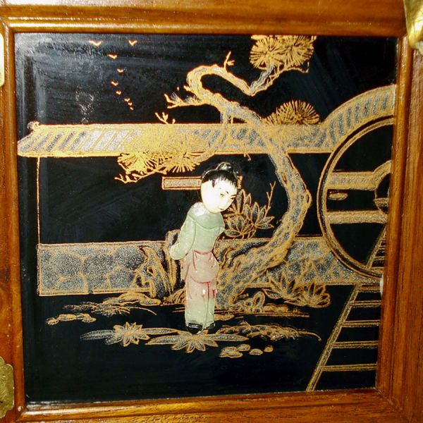 Large Vintage Jewelry Chest Soapstone Asian Figures #8