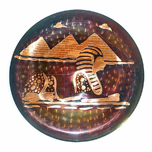 Copper Egyptian Spinx and Pyramids Wall Charger Plate Clearance