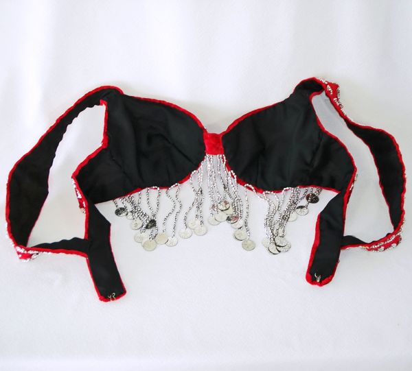 Belly Dance Bra Red Velvet, Coins, Beads, Sequins #3