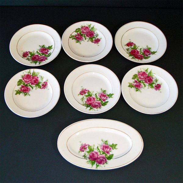 Child's 1950s Ceramic Toy Tea Dinnerware Set Pink Roses #2