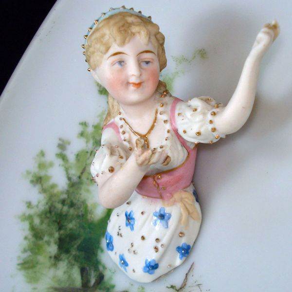 Mt Washington Victorian Glass Charger Plaque With Bisque Figures Clearance #6