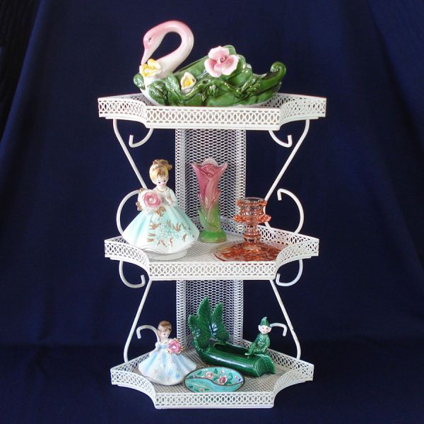 1950s White Mesh 3 Tier Corner Wall Shelf #2