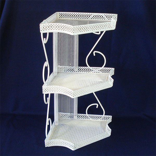 1950s White Mesh 3 Tier Corner Wall Shelf #3